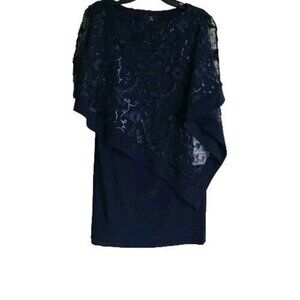 NWT XSCAPE Evening Dress Body Con Knee Navy Blue Lace Women's 4 Retail $126